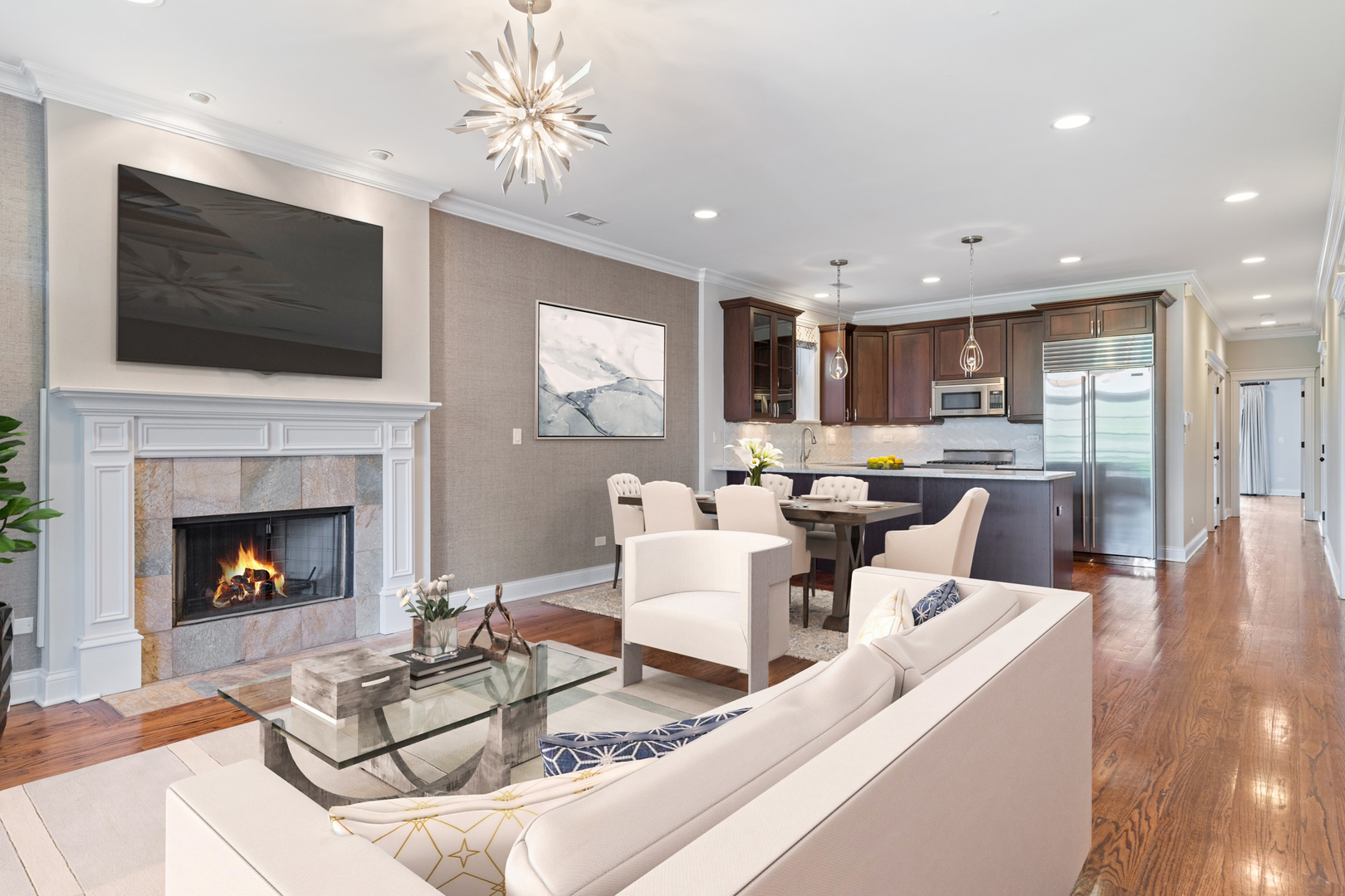 2620 North Racine Avenue, Unit 2S Chicago, IL 60614 - Photo 3 of 14 a living room with furniture fireplace and flat screen tv