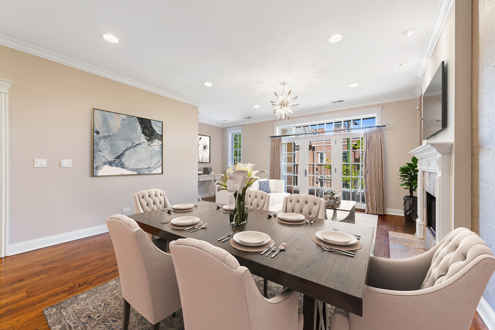 2620 North Racine Avenue, Unit 2S Chicago, IL 60614 - Photo 4 of 14 a dining room with furniture a rug and wooden floor