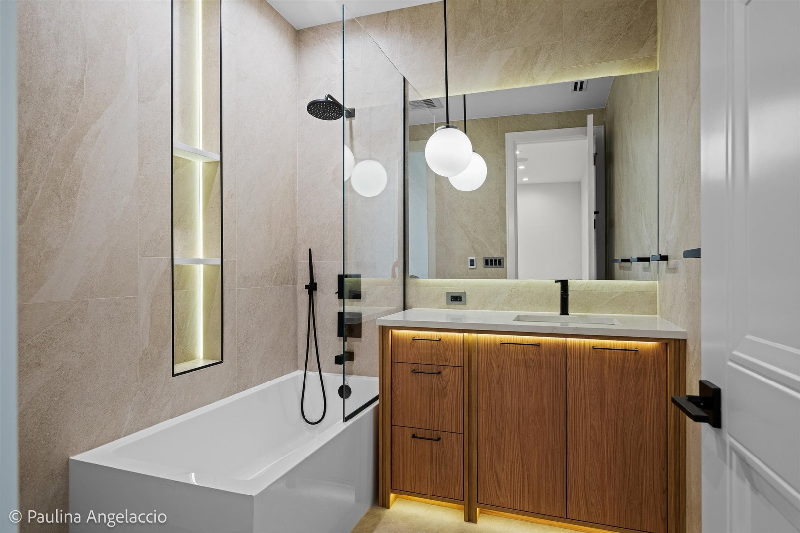 699 Plum Tree Road Barrington Hills, IL 60010 - Photo 54 of 84 a bathroom with a granite countertop sink a mirror a vanity and a shower