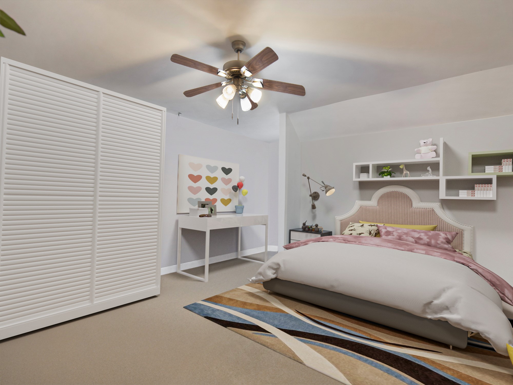 532 Raleigh Drive Conroe, TX 77302 - Photo 24 of 40 Bedroom is virtually staged to highlight the room's layout. Notice the partial tray ceiling adding style pleasing to the eye. All bedrooms have ceiling fans for added comfort.