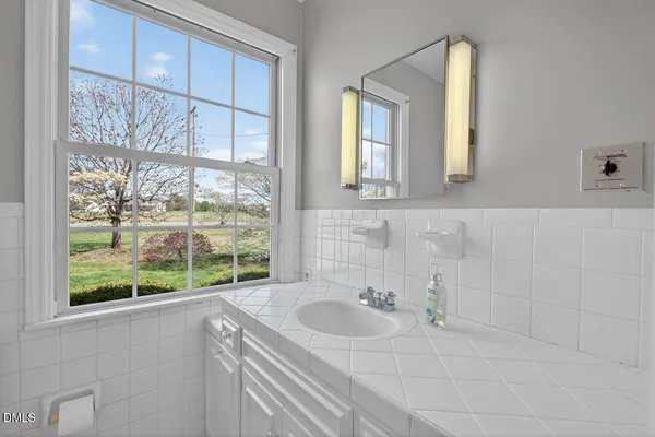 a bathroom with a bathtub