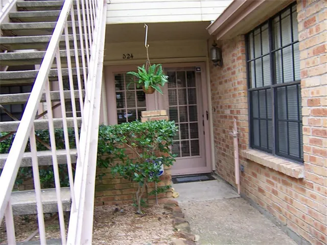 a view of front door and potted plants