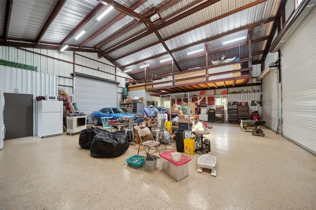 a view of a storage room with racks