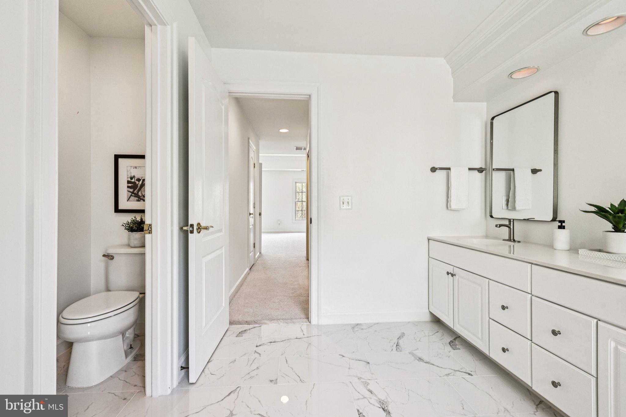 2746 Pembsly Drive Vienna, VA 22181 - Photo 22 of 46 a spacious bathroom with a granite countertop sink a toilet and a shower