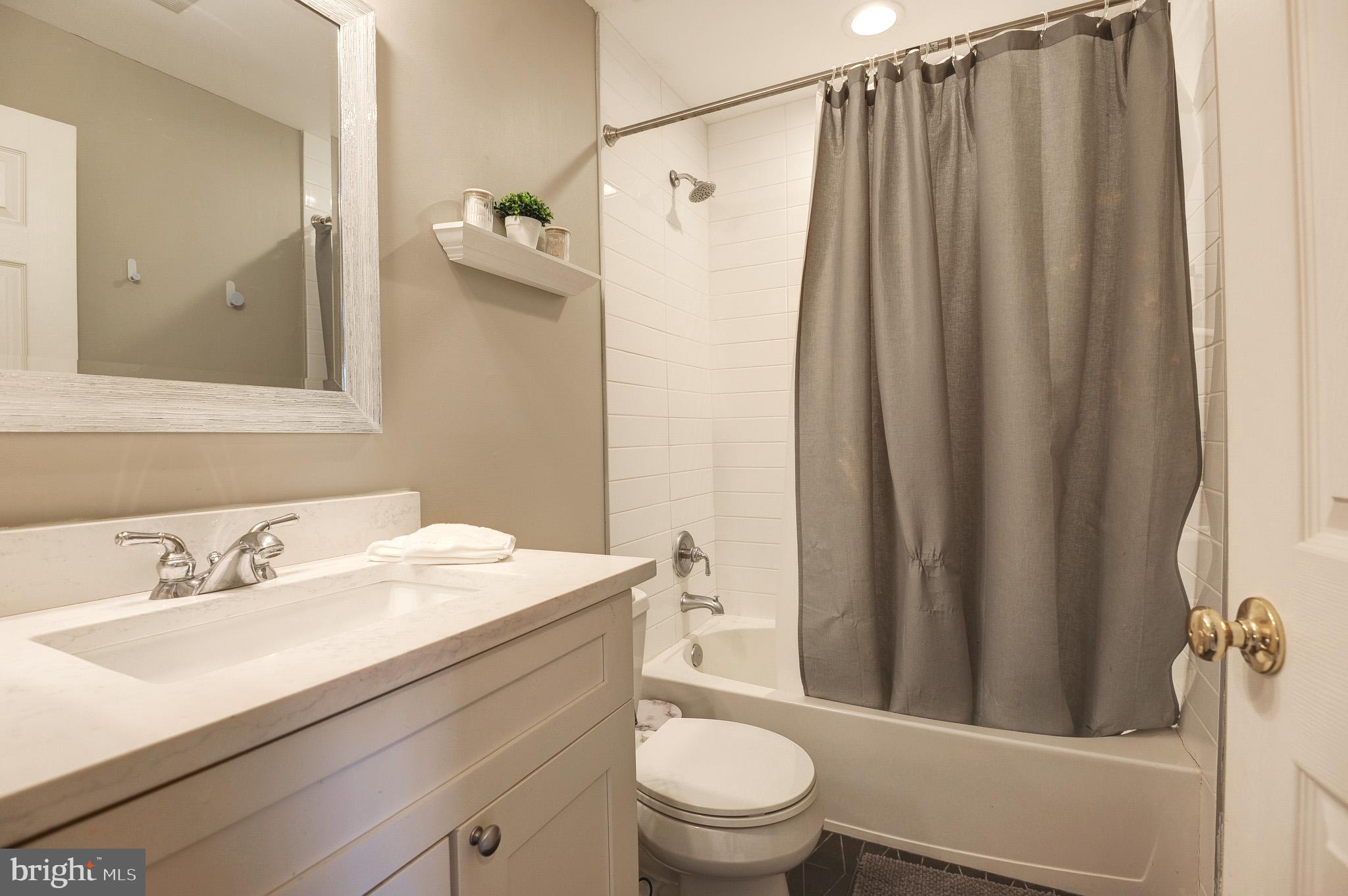 44167 Tippecanoe Terrace Ashburn, VA 20147 - Photo 31 of 56 a bathroom with a sink a toilet a mirror and shower curtain