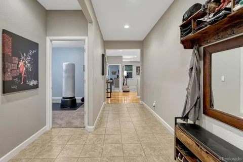 a view of a hallway with a couch
