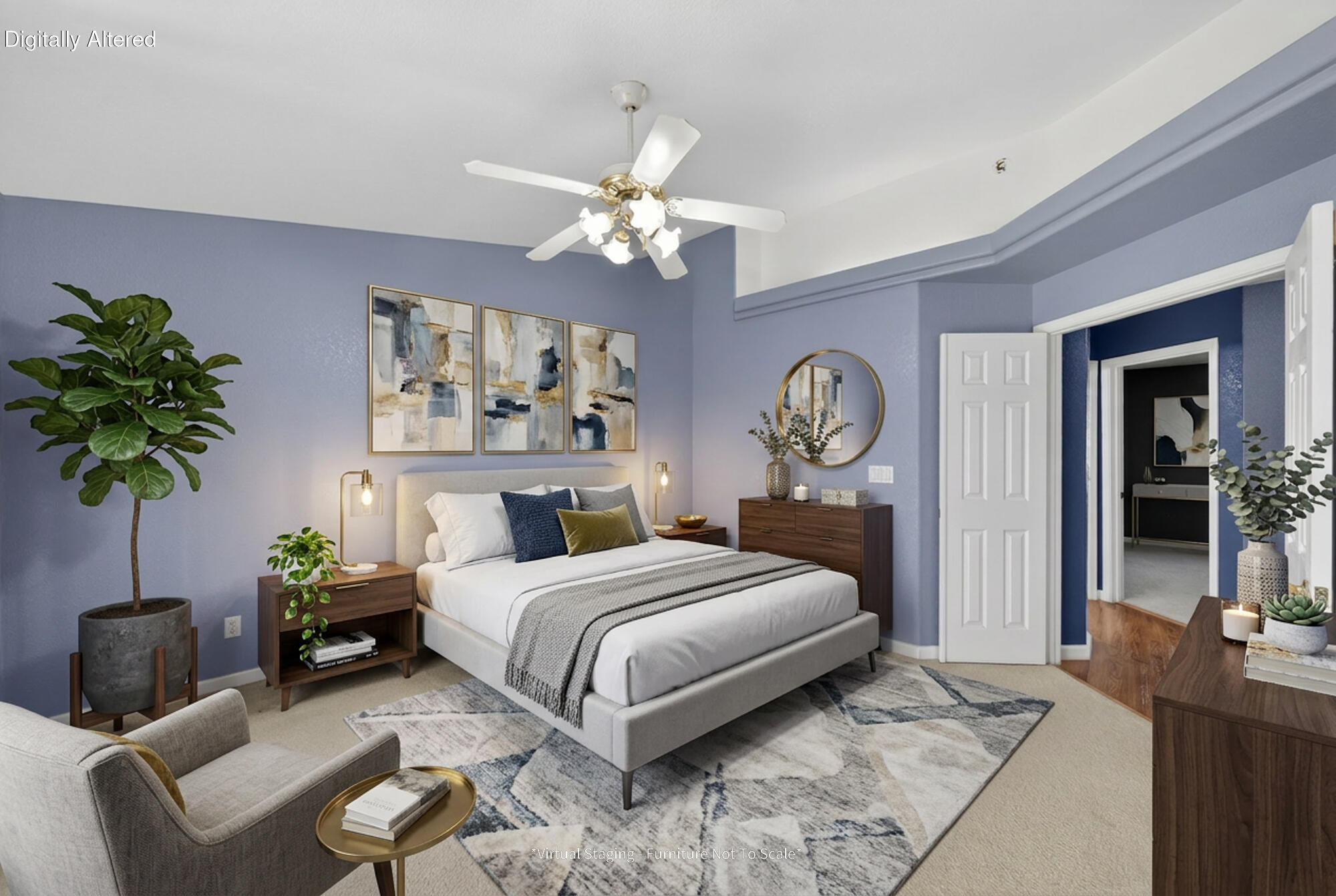 3360 Lawrence Road Redding, CA 96002 - Photo 13 of 43 a bedroom with a bed a chandelier and a dresser