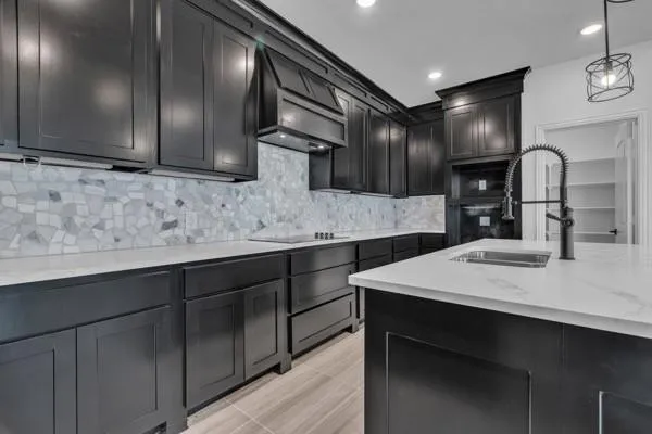 a kitchen with a sink cabinets and stainless steel appliances