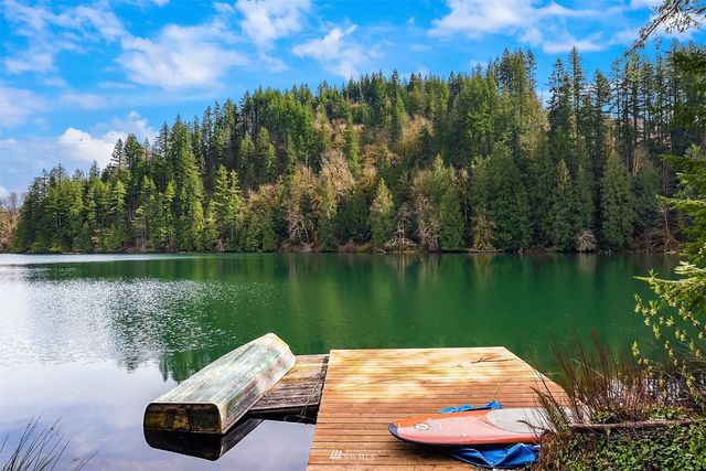 a view of a lake with a city view