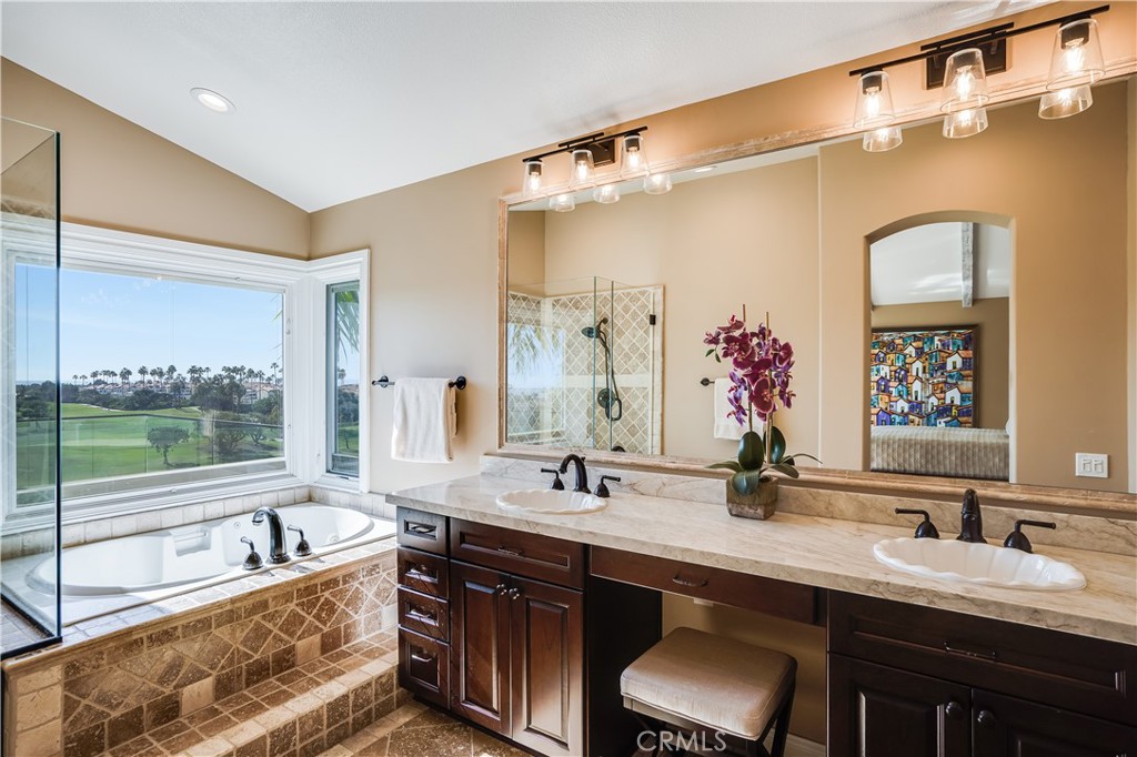 6 Marquesa Dana Point, CA 92629 - Photo 43 of 46 a bathroom with a granite countertop sink mirror and double
