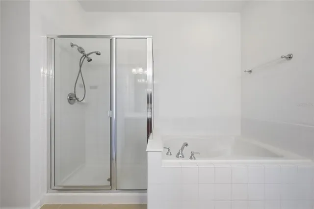 a bathroom with a bathtub and a shower