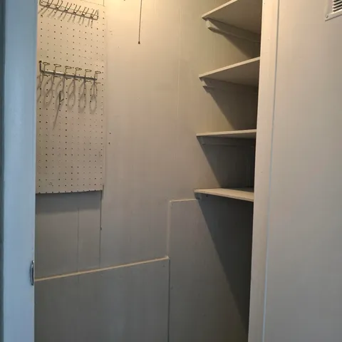 a view of walk in closet with empty racks