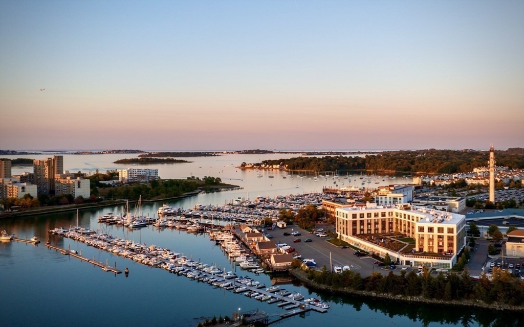 an aerial view of ocean and city view