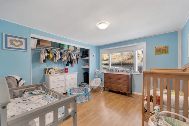 a bedroom with furniture a rug and a window