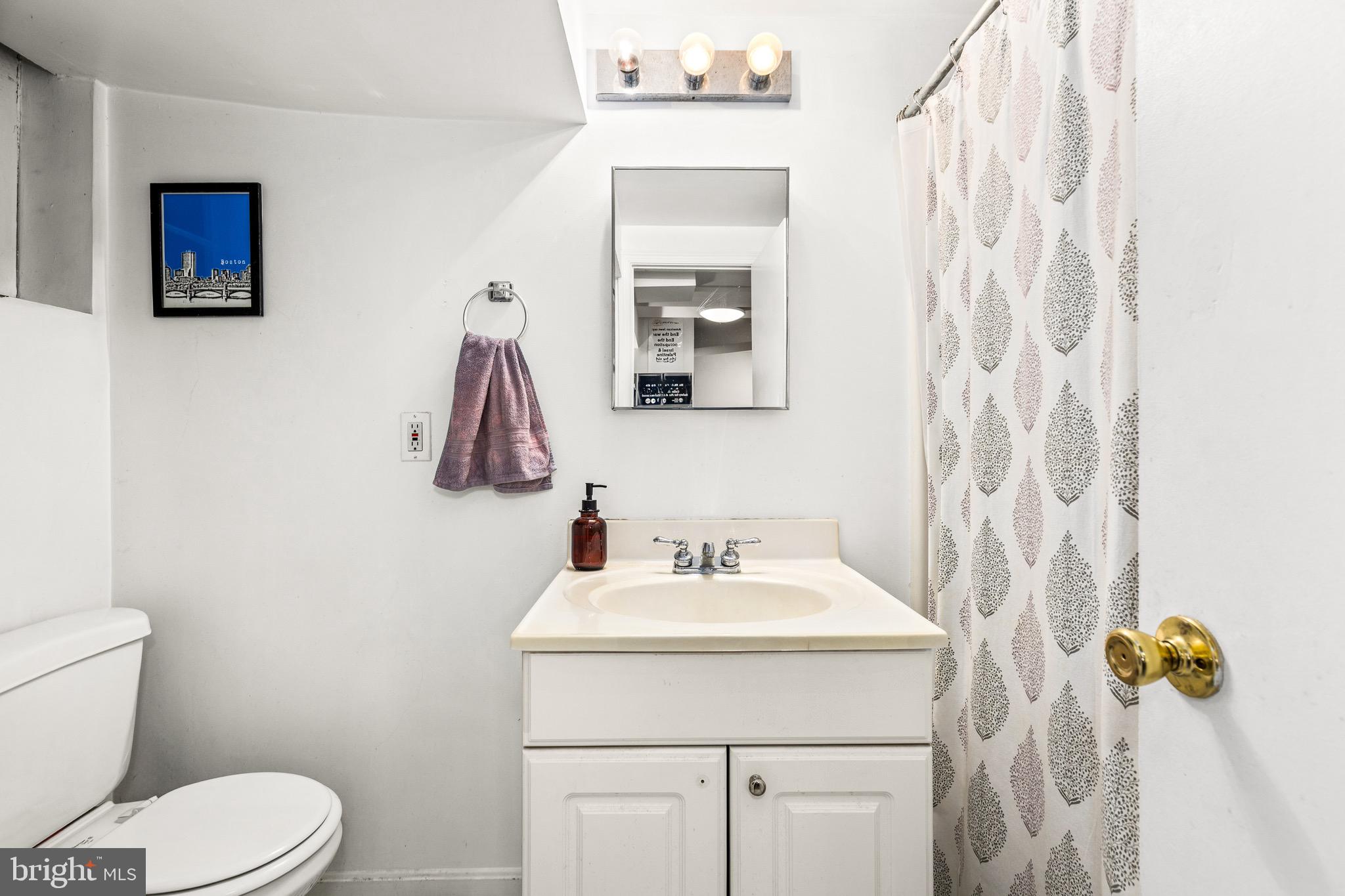 1716 Irving Street Northwest Washington, DC 20010 - Photo 38 of 43 a bathroom with a sink mirror vanity and toilet