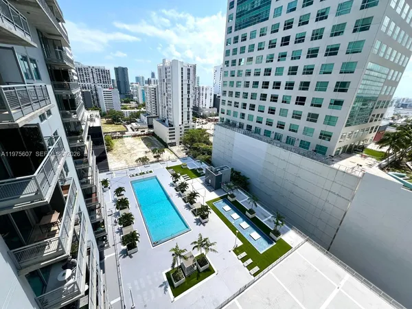 a city view with tall buildings