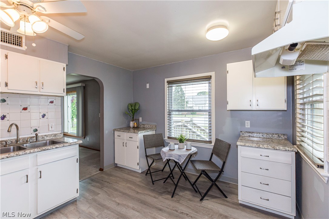 6203 Snow Road Parma, OH 44129 - Photo 4 of 29 Kitchen featuring extractor fan, ceiling fan, light hardwood / wood-style flooring, and a wealth of natural light