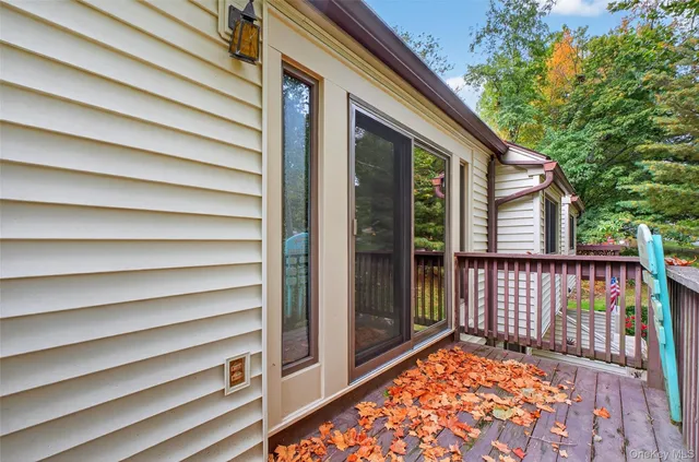 a view of a balcony with a swing