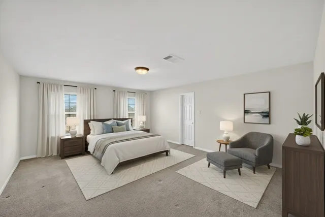 a bedroom with a bed and a couch