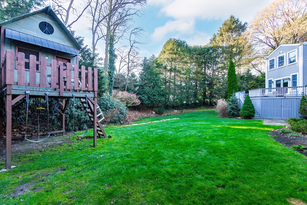 66 Suffolk Road Wellesley, MA 02481 - Photo 25 of 29 a view of a backyard with plants and a large tree