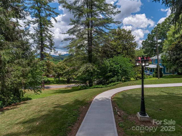 a view of a swimming pool with a garden