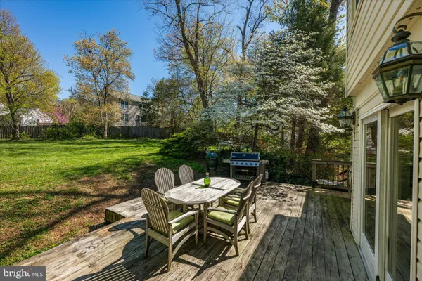 a view of a chairs and table in the garden