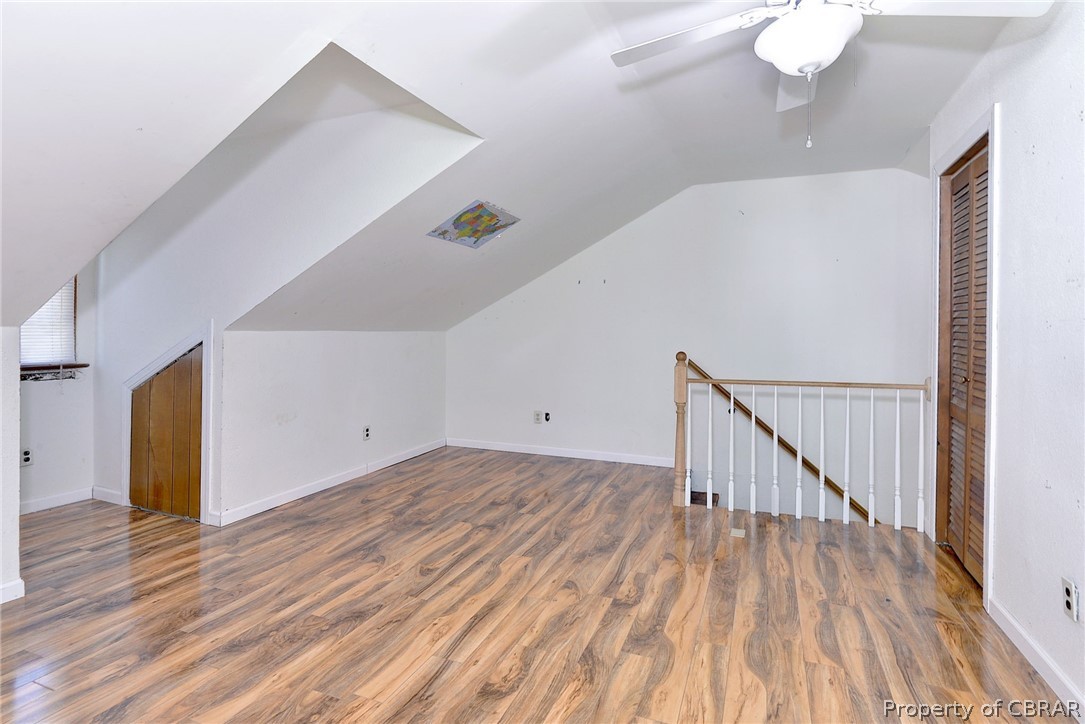 137 Wilderness Road Hampton, VA 23669 - Photo 36 of 45 Bonus room featuring hardwood / wood-style floors, ceiling fan, and lofted ceiling