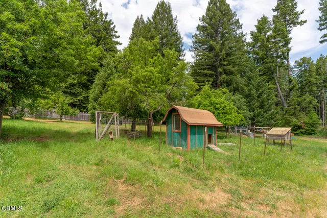 a backyard of a house with lots of green space and fountain