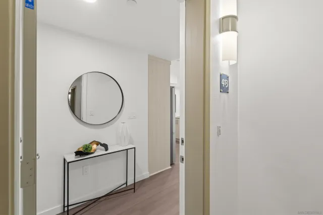 a close view of cabinet with a mirror