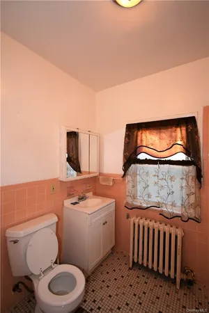 a bathroom with a toilet a sink and mirror