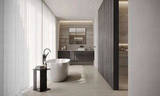 a view of backyard with swimming pool and green space