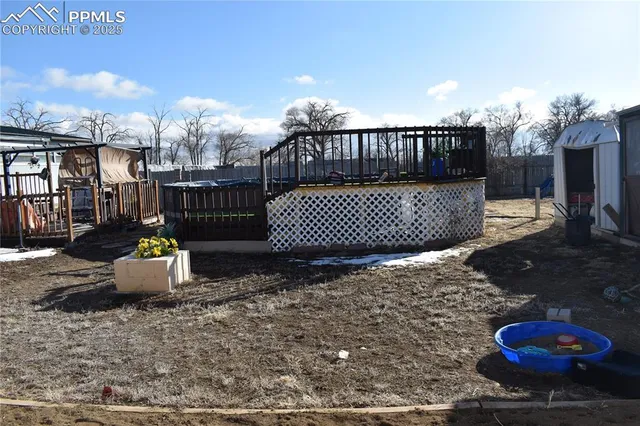 a view of a bench in the patio