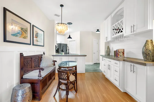 a large kitchen with cabinets