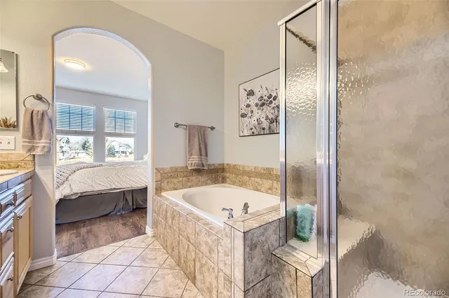 a bathroom with a tub a rug and a shower