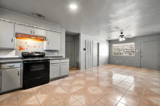 a kitchen with stainless steel appliances granite countertop a stove and a refrigerator