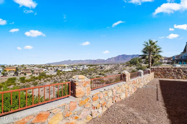 a view of a living room and mountain view