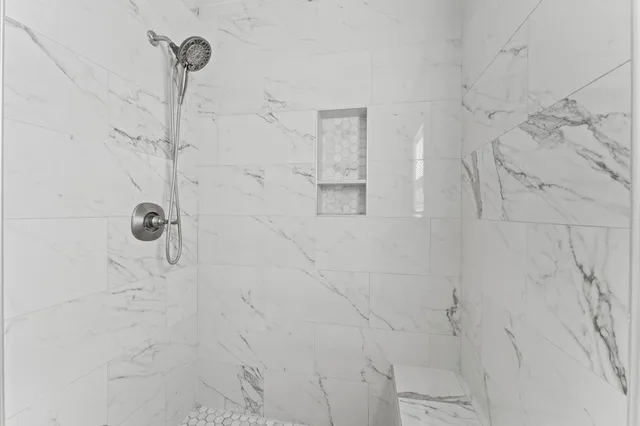 a bathroom with shower