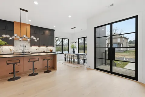 a balcony with wooden floor