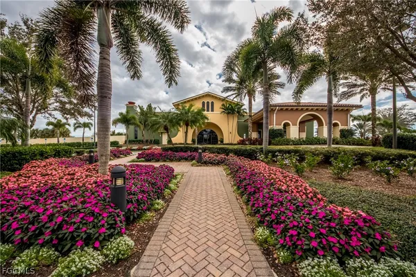an aerial view of a swimming pool and outdoor space