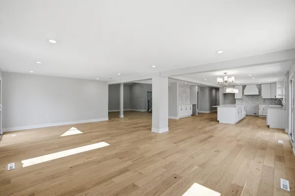 a view of a livingroom with a kitchen