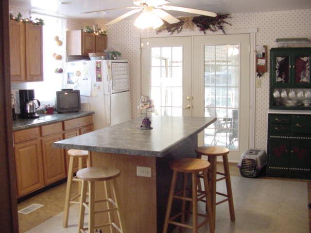 island & french door in kitchen
