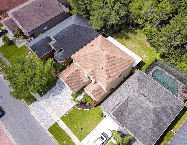 an aerial view of a house