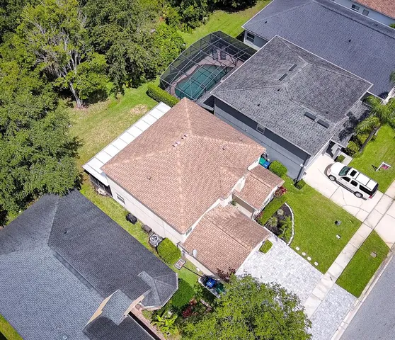 an aerial view of a house