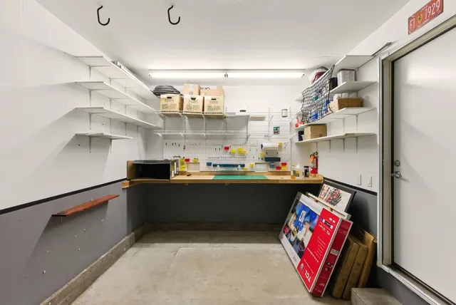 a room with cabinets and window