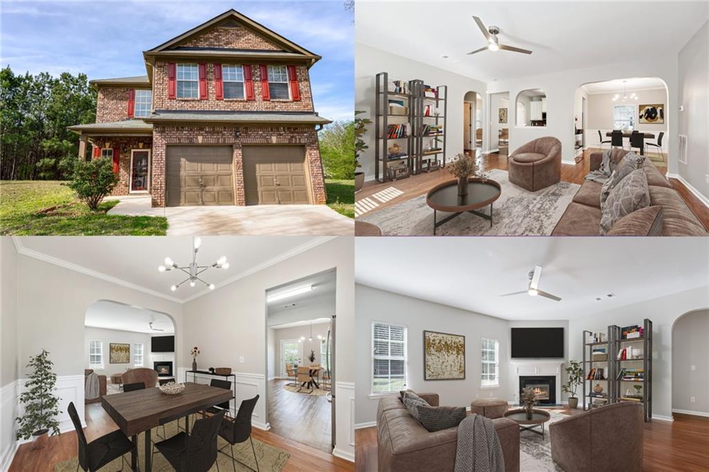 a living room with furniture fireplace and flat screen tv