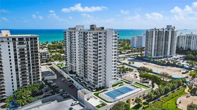 a city view with tall buildings