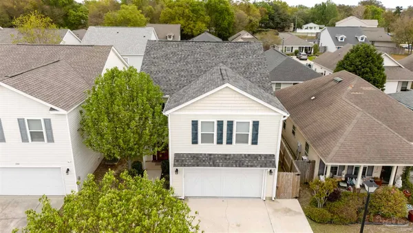 an aerial view of a house