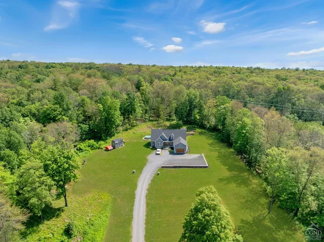 a view of a garden with a slide