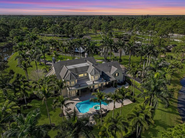 a aerial view of a house with a yard and potted plants