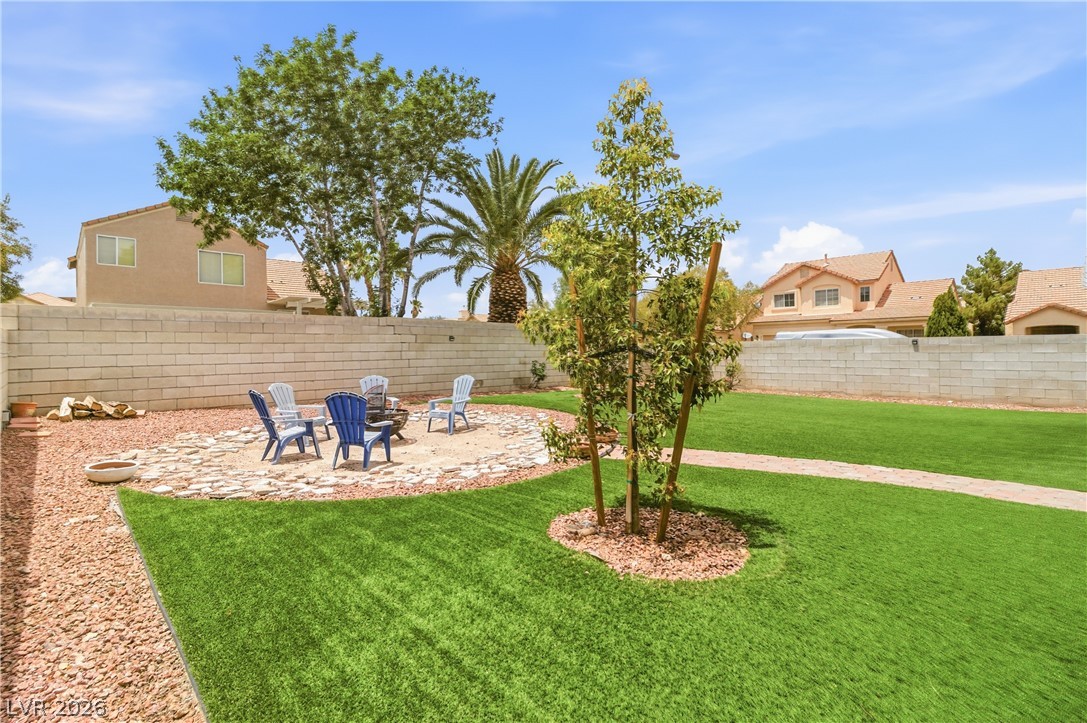 9523 Observer Street Las Vegas, NV 89123 - Photo 39 of 42 An inviting fire pit area surrounded by a lush, well-maintained lawn.